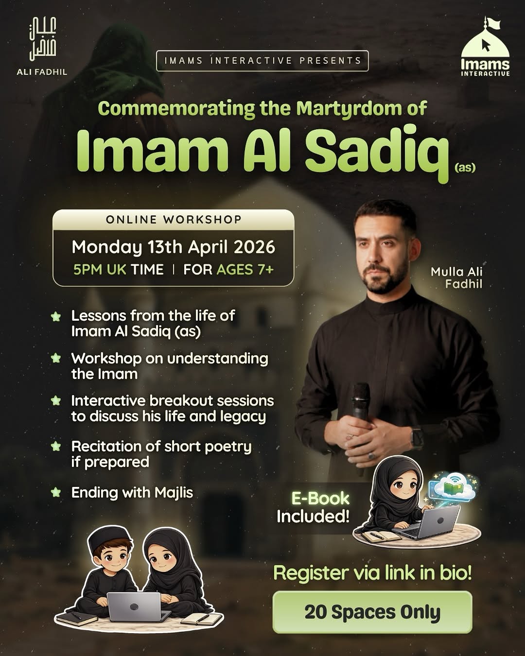 Online workshop for children: commemorating the martyrdom of Imam Al Sadiq (as) flyer